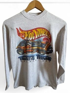 Vintage 1998 Hot Wheels Twang Thang Rockin Rod Long Sleeve Gray Mattel Shirt